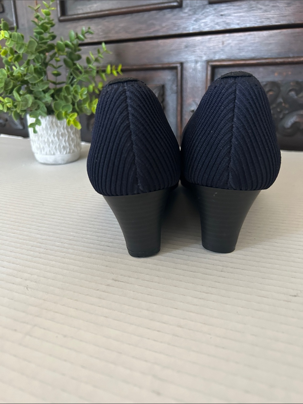 Vivaia Navy Ribbed Knit Wedge Pumps - Picture 5 of 12
